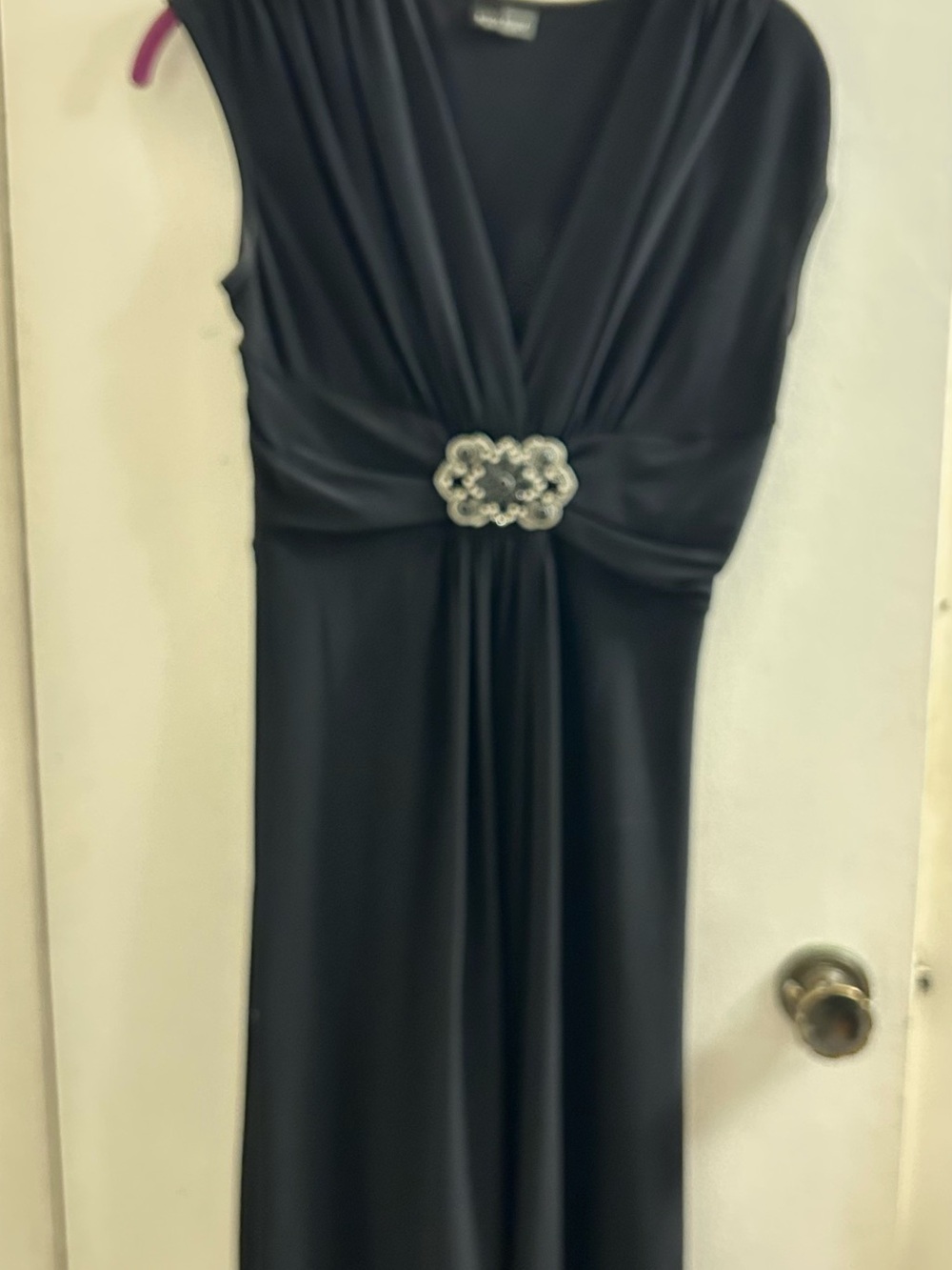 Bisou Bisou Black Sleeveless Maxi Dress with Decorative Waist Brooch